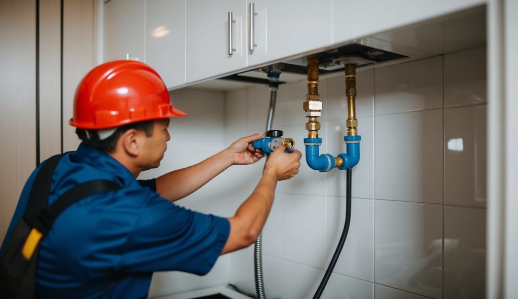 Plumber fixing a water pipe